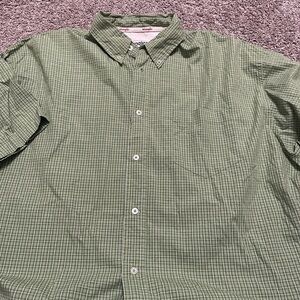 Wrangler Hero Men 2X‎ Green/White Striped button collar dress shirt short sleeve